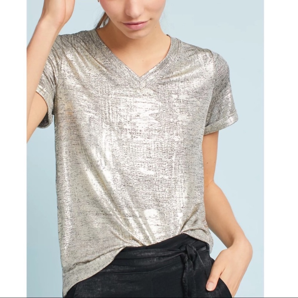 Anthropologie Akemi + Kin Metallic V-Neck Top Sz M
